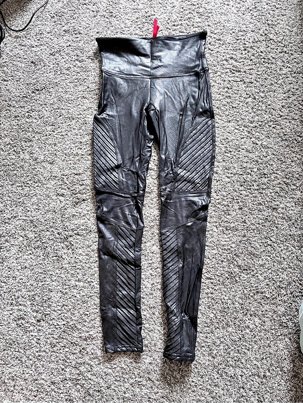 SPANX Faux Leather Moto Leggings Black Medium - Picture 1 of 4